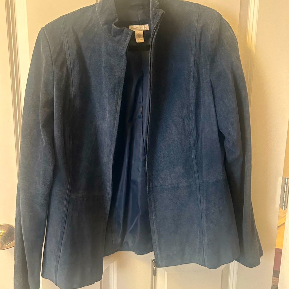 Genuine Suede Leather Blue Vintage Jacket